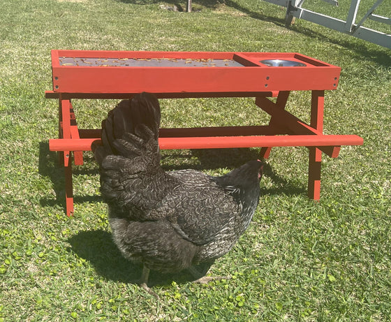 Red Chicken Picnic Table