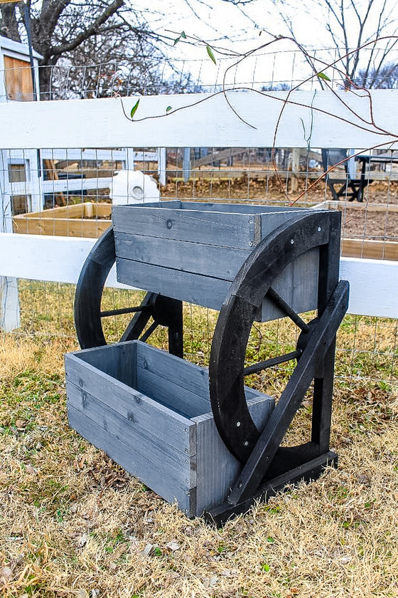 Rustic Wagon Wheel 2- Tier Planter